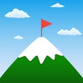 Mountain peak with red flag. Business motivation, challenge, success and goal concept. Vector illustration Royalty Free Stock Photo
